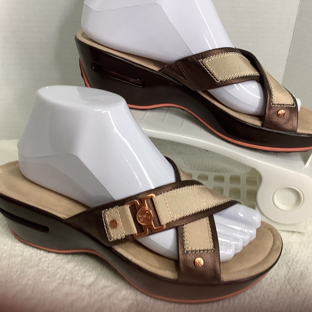 Cole Haan Nike air ladies cross‎ strap slides platform beige/copper - Picture 3 of 15